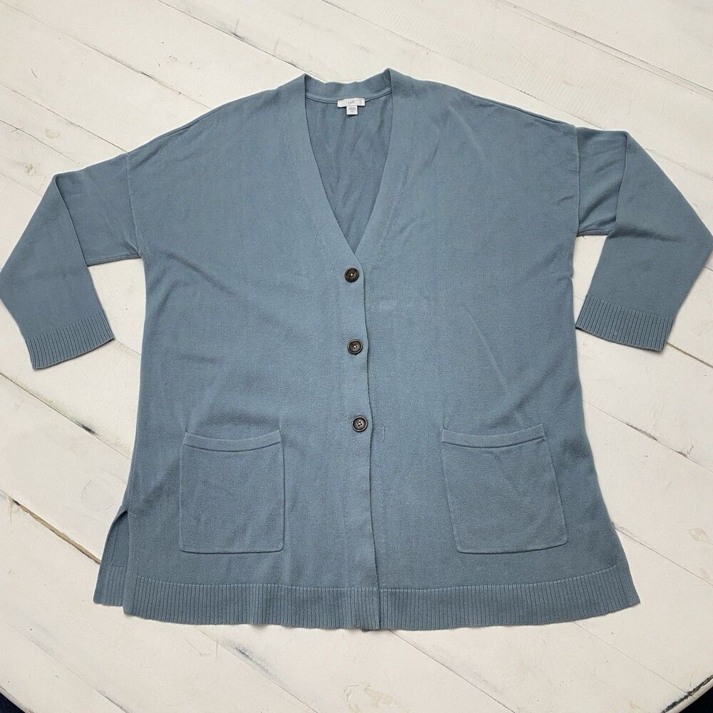 J Jill Women's XL Aqua Button Front Cardigan Sweater Cotton Blend 3/4 Sleeve